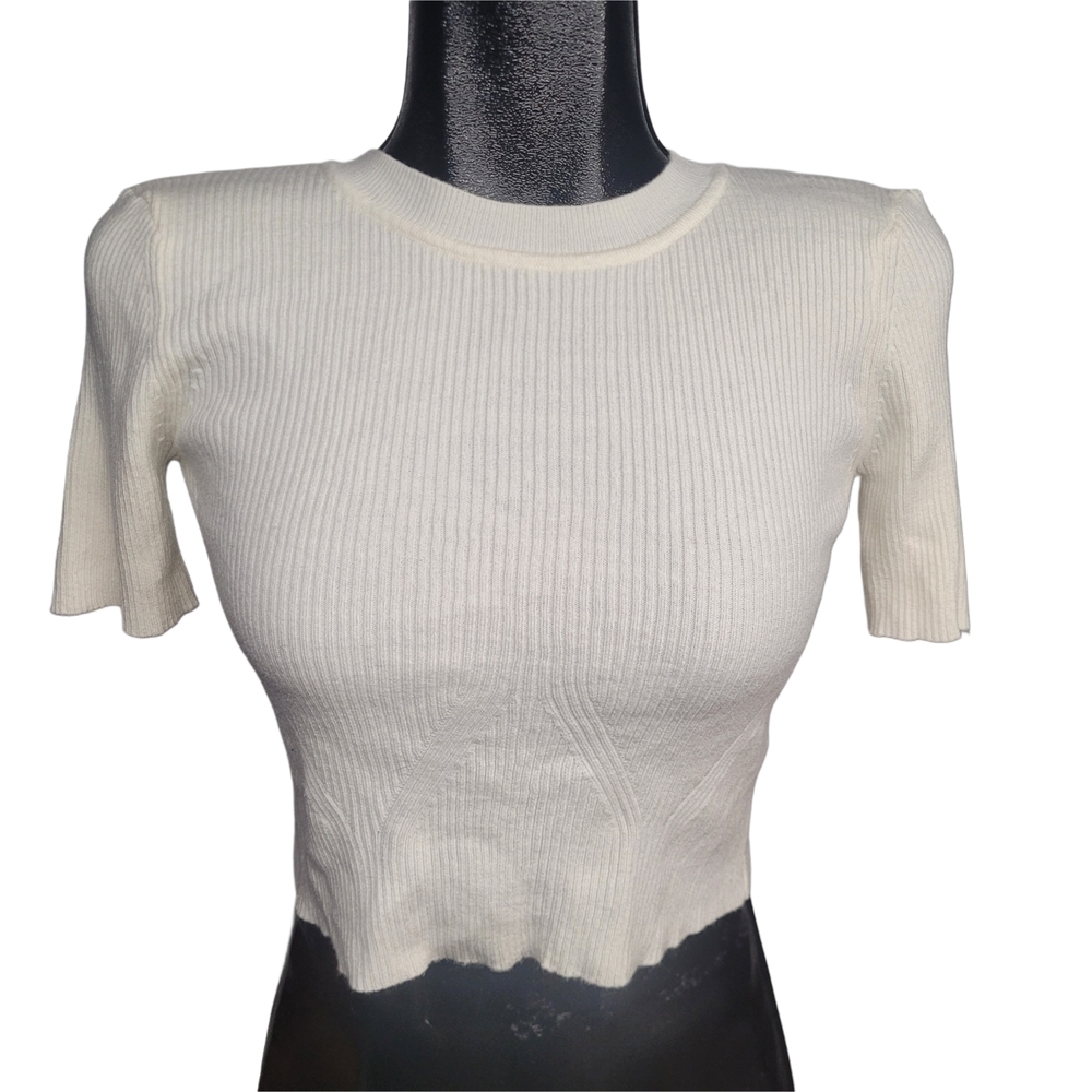 Dynamite White Ribbed Knit Short Sleeve Crop Top With Open Back Size S